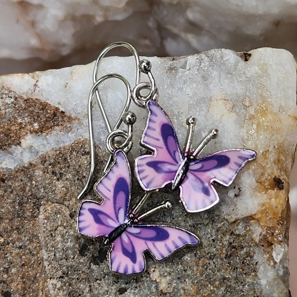 ❤️ Macy's Jewelry Purple Little Butterfly Designer Minimalist Earrings